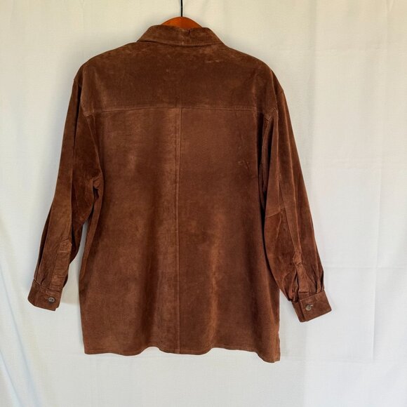 90s Vintage Express Brown Genuine Suede Leather boxy Shacket Jacket - Picture 8 of 14